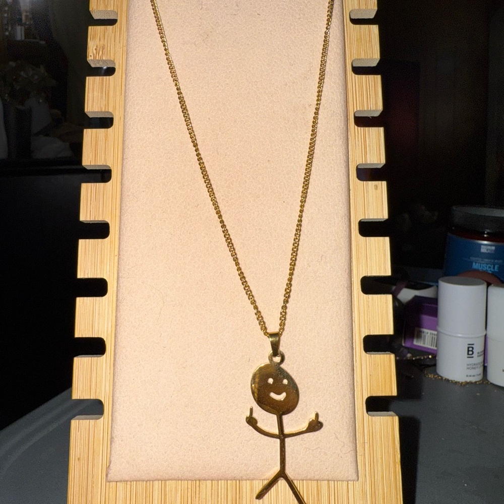 Playful Gold Stainless Steel Stick Figure Necklace WILL NOT TARNISH